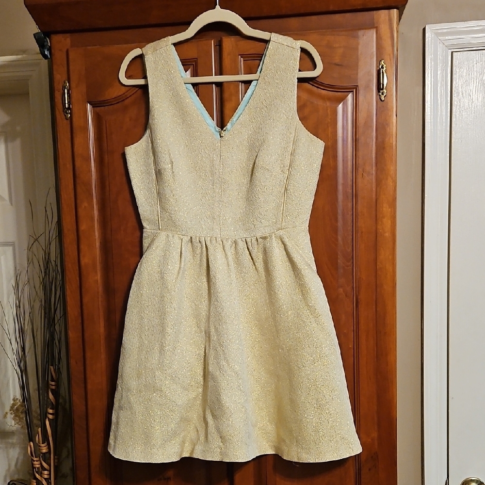 Vineyard Vines Gold Sleeveless V-Neck Fit and Flare Mini Dress